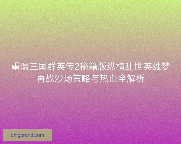重温三国群英传2秘籍版纵横乱世英雄梦再战沙场策略与热血全解析